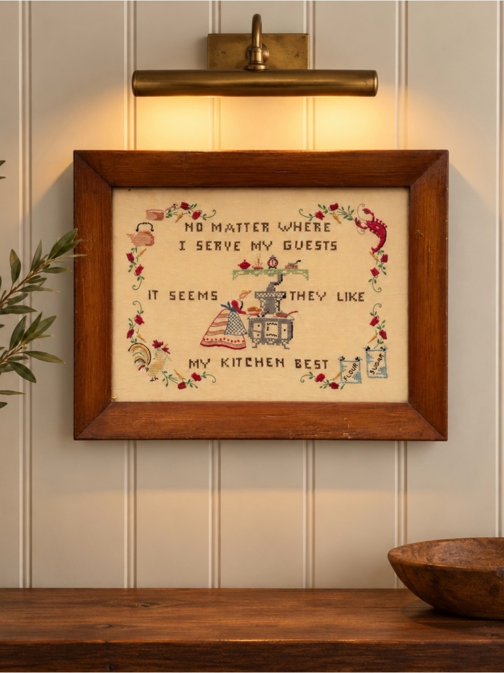 Vintage Kitchen Cross Stitch Sampler Folk Art
16x12 Cottagecore Farmhouse Decor